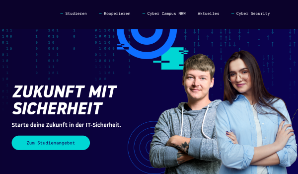 Screenshot der Seite Cyber Campus NRW mit zwei Studierenden