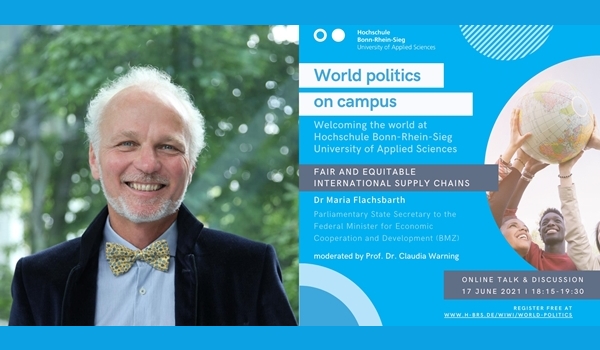 Collage: Prof. Bode (links), Plakat World Politics on Campus (rechts)
