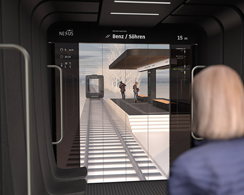 Die Computergrafik zeigt eine Person, die in einen autonomen Zug einsteigt