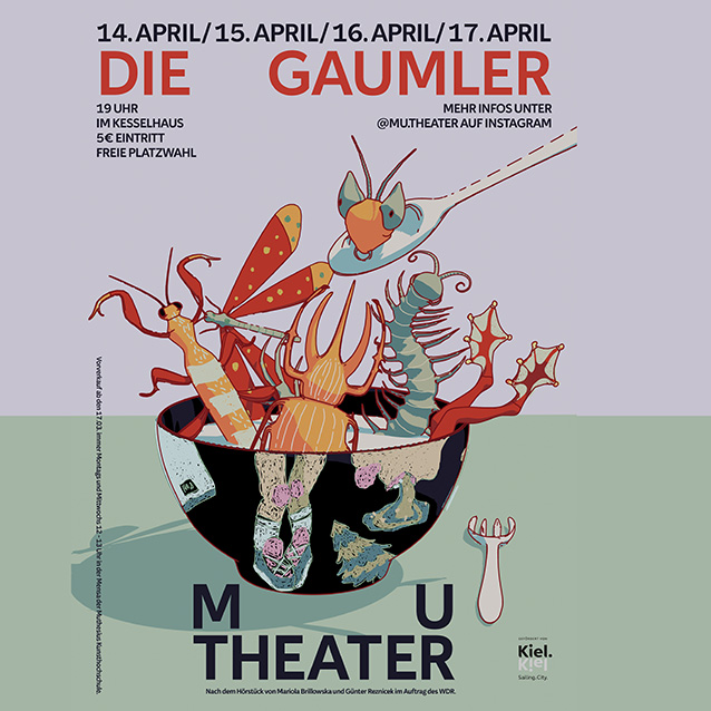 Illustration eines Tellers mit Insekten