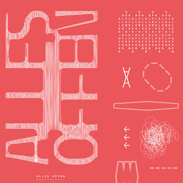 Rot-orangefarbene Gestaltung des Plakatmotivs "Alles offen"