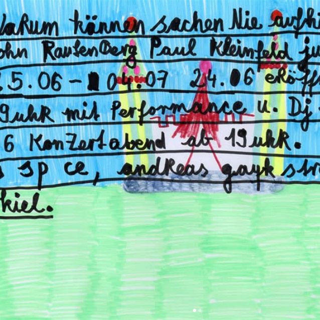Ausstellungsplakat mit Kinderzeichnung und Schrift