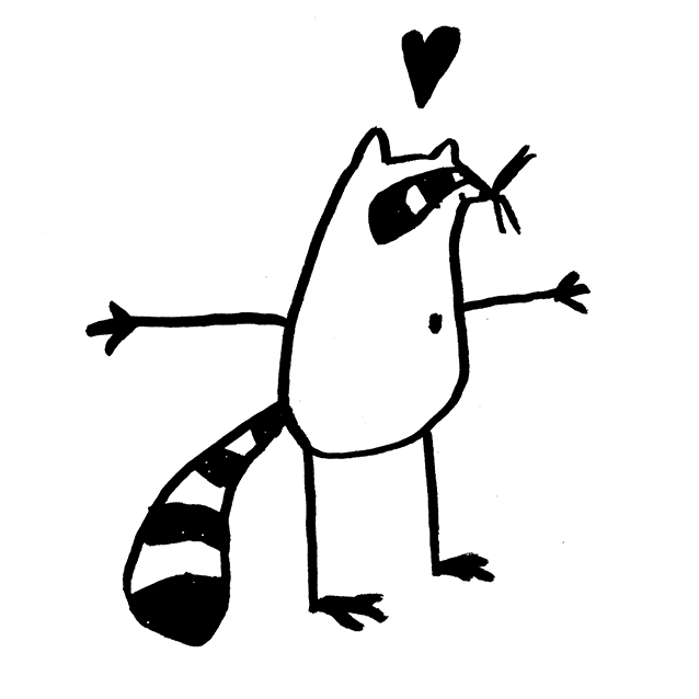 Schwarz gezeichneter Waschbär auf weißem Hintergrund